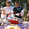 Students in the first-year seminar, Greening the Campus, participating in a waste sort at Connecticut College.